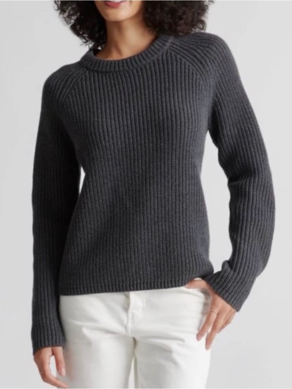 Quince 100% Cotton Fisherman Crew Sweater Charcoal